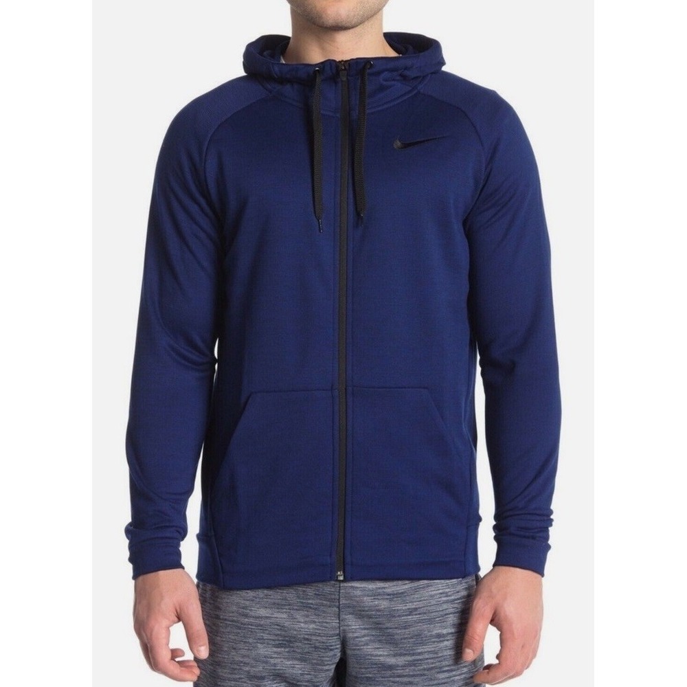Nike Dri-Fit 800187-429 Mens Full Zip Fleece Hoodie Swoosh Navy Blue Jacket XL